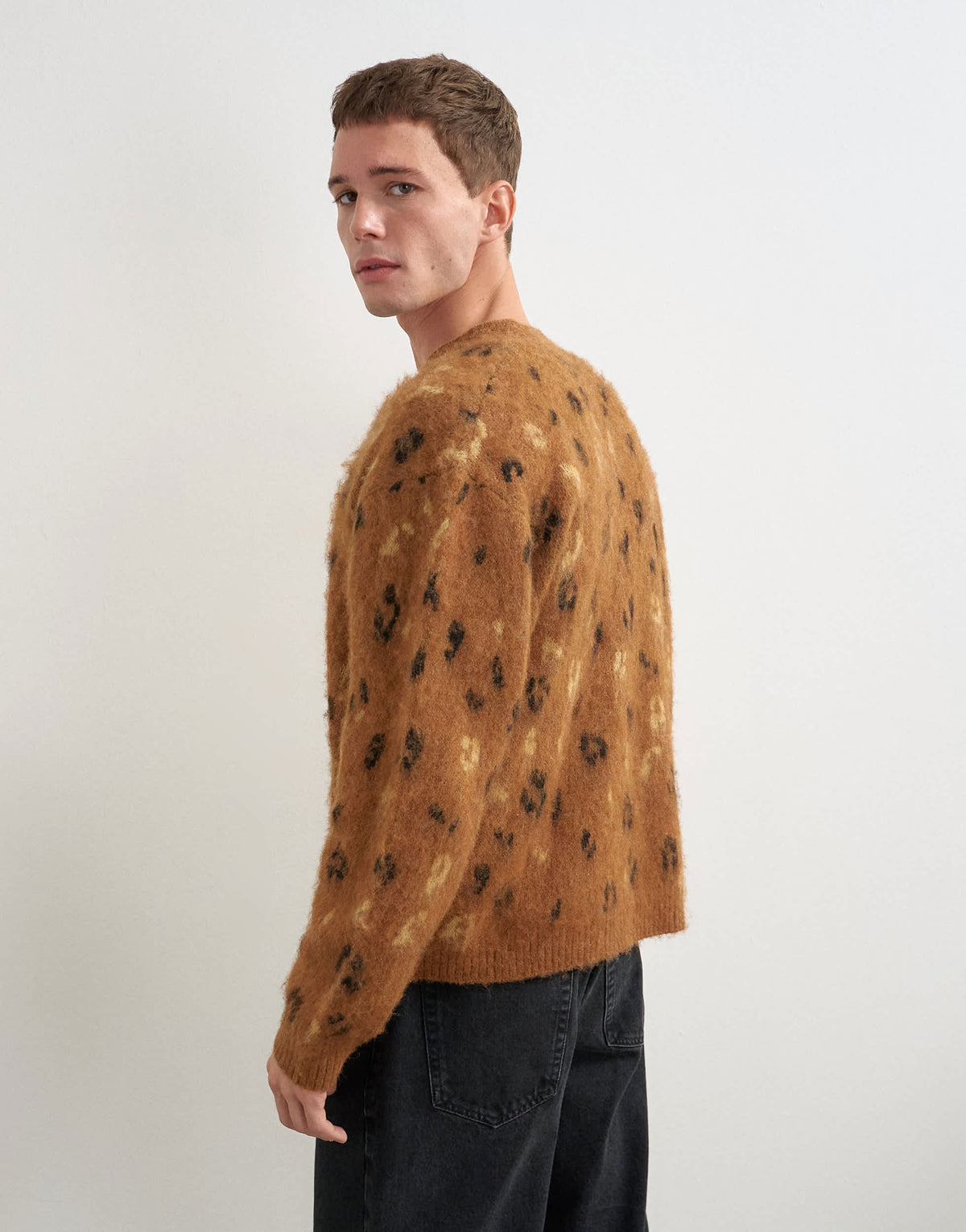 Topman relaxed fit leapord print knitted cardigan in tan