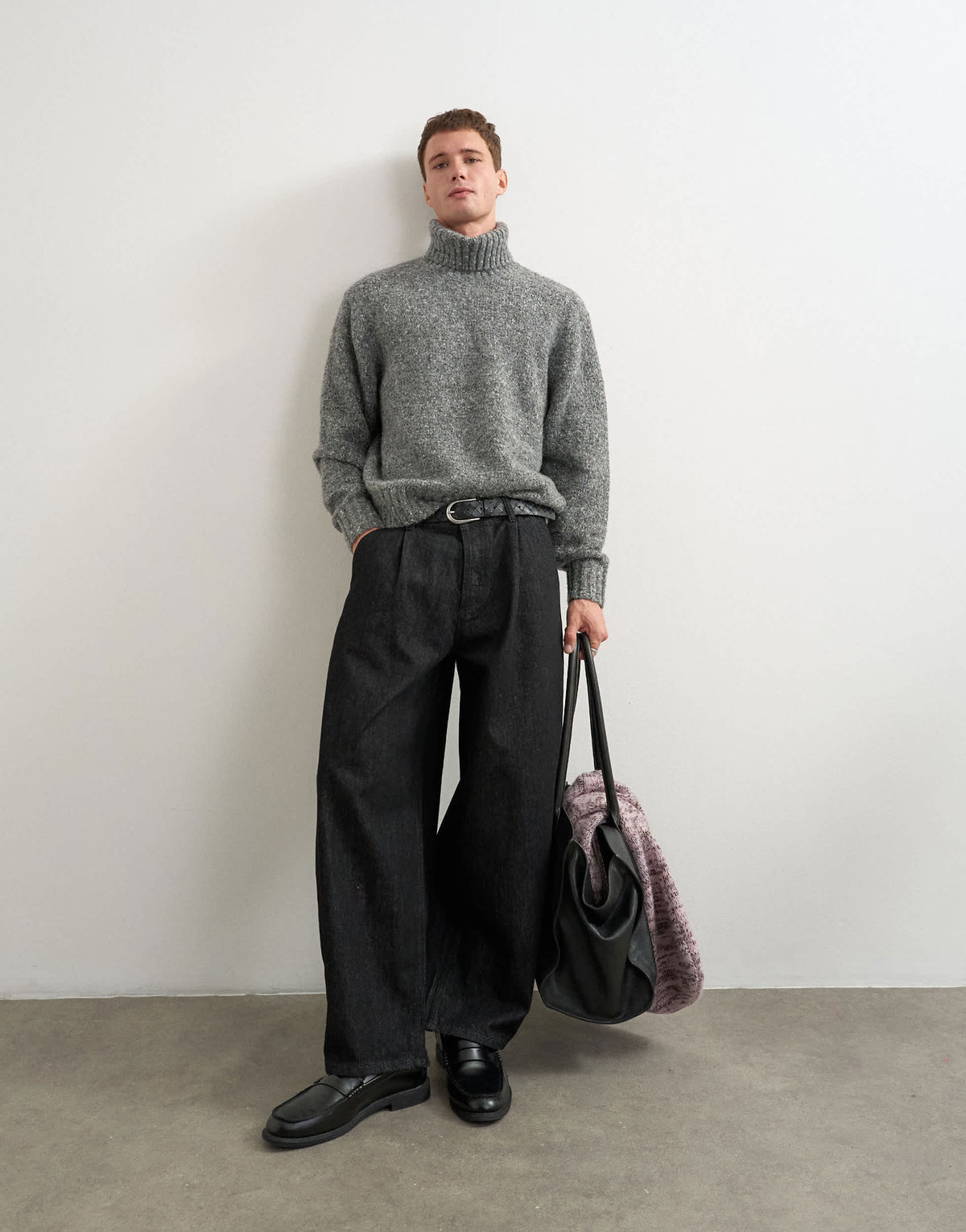 Topman relaxed fit textured roll neck knitted jumper in charcoal