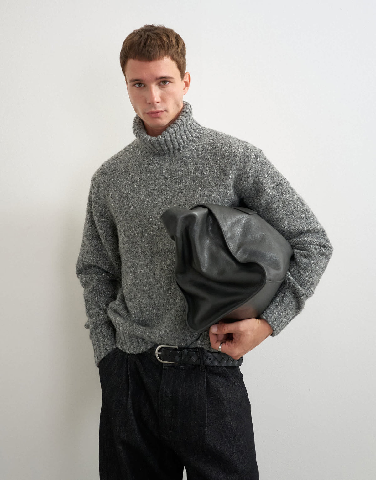 Topman relaxed fit textured roll neck knitted jumper in charcoal