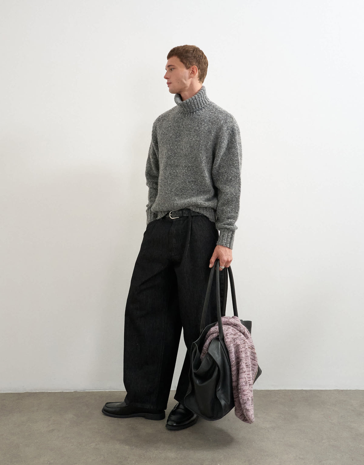 Topman relaxed fit textured roll neck knitted jumper in charcoal