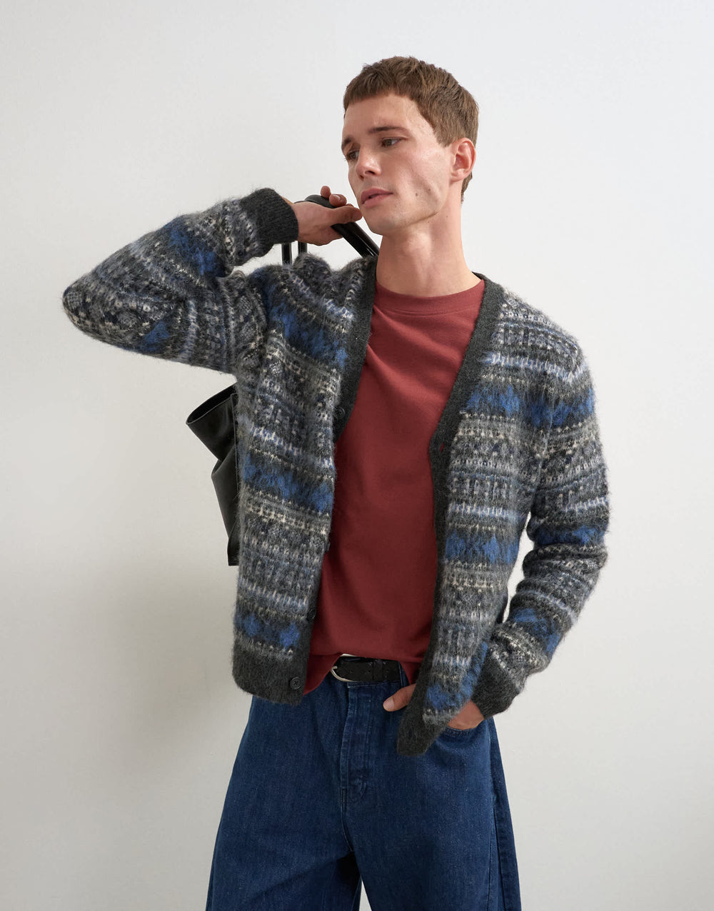 Topman relaxed fit brushed striped knitted cardigan in grey