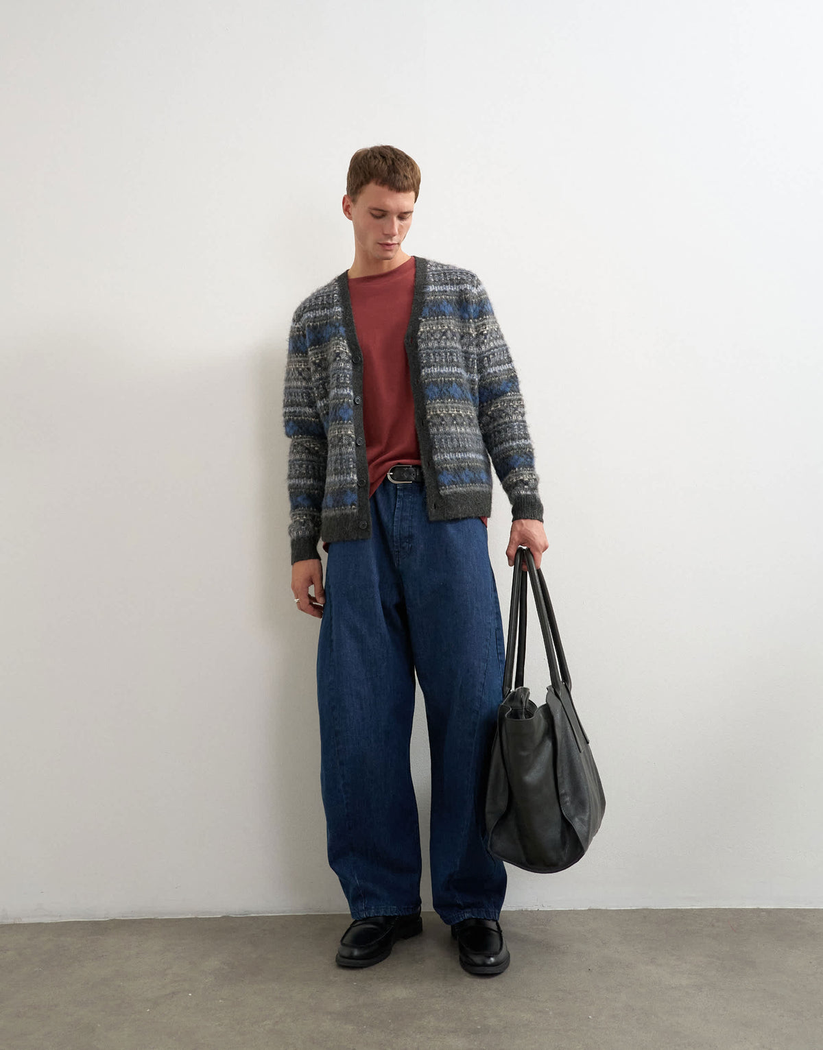 Topman relaxed fit brushed striped knitted cardigan in grey