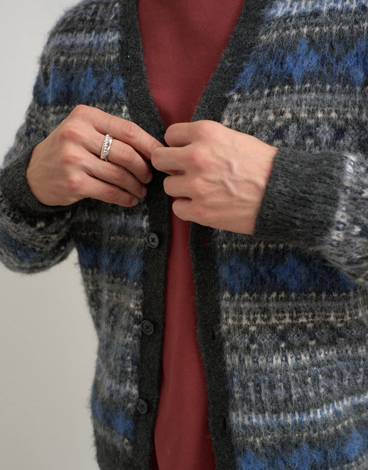 Topman relaxed fit brushed striped knitted cardigan in grey