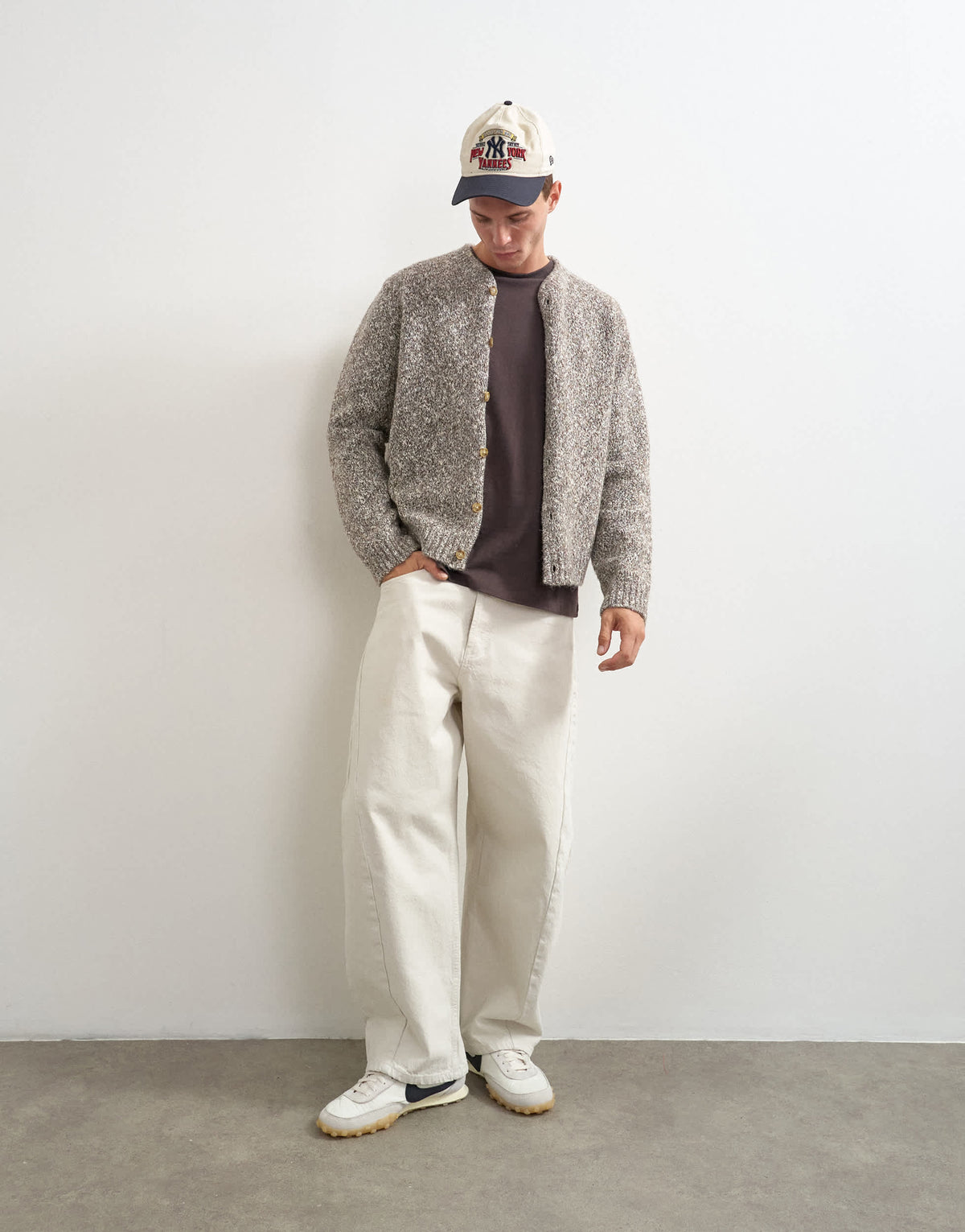Topman relaxed fit knitted twist cardigan with notch neck in light taupe