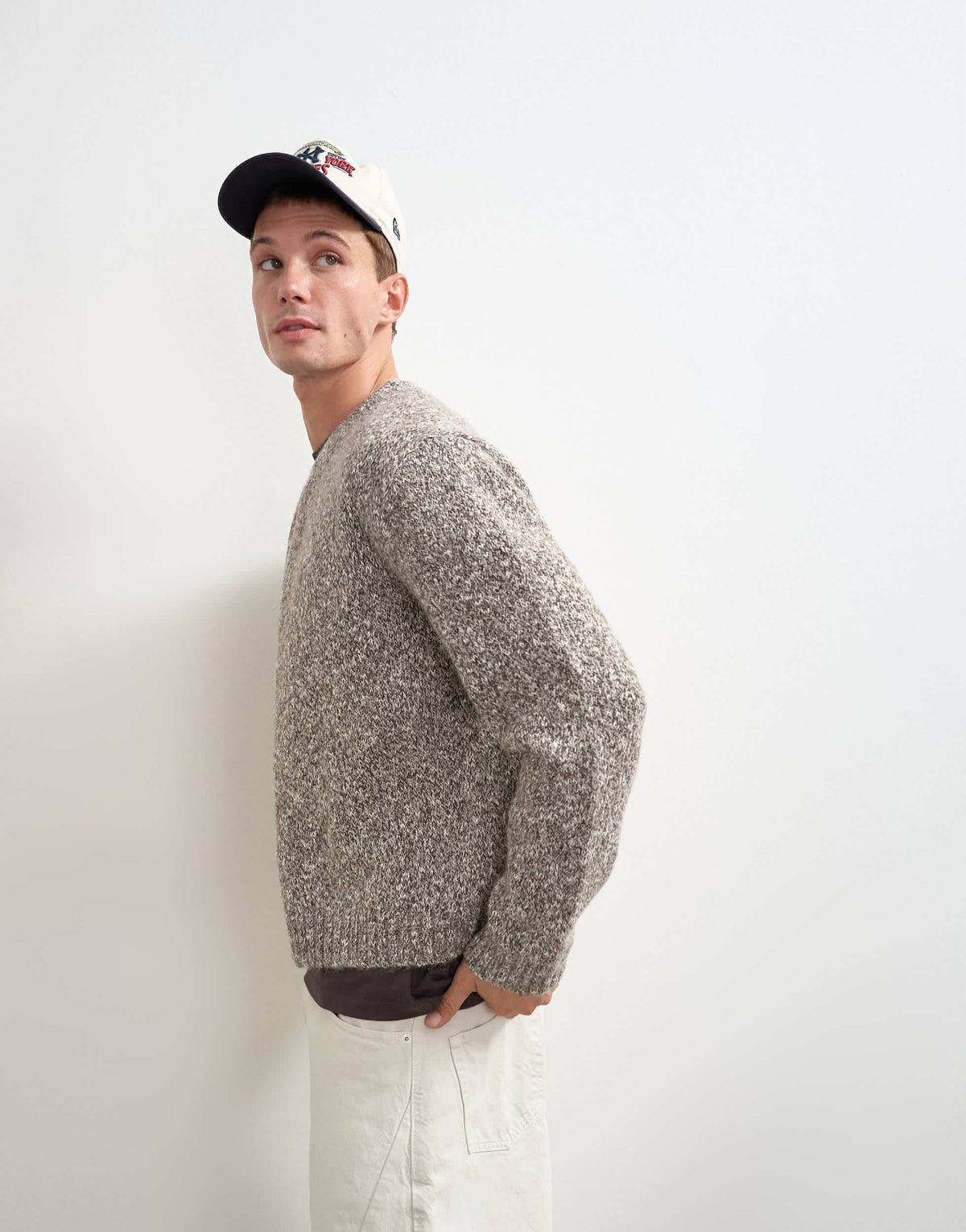 Topman relaxed fit knitted twist cardigan with notch neck in light taupe