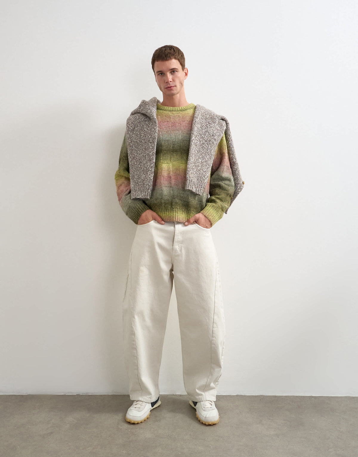 Topman relaxed fit knitted space dye knitted jumper with check design in green