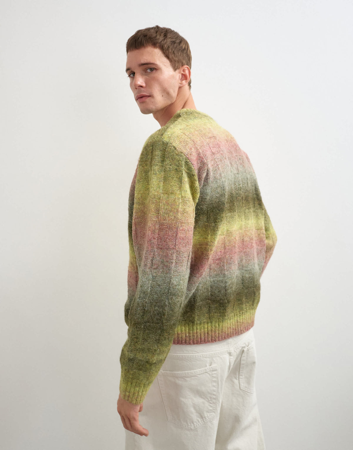 Topman relaxed fit knitted space dye knitted jumper with check design in green