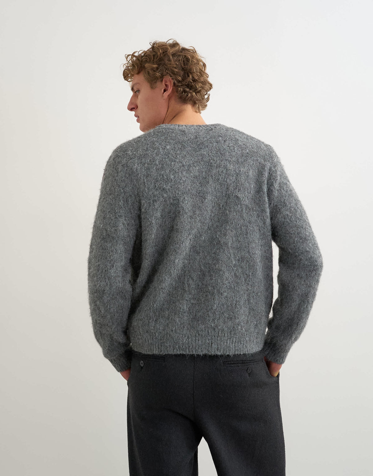 Topman relaxed fit fluffy double pocket knitted cardigan in grey