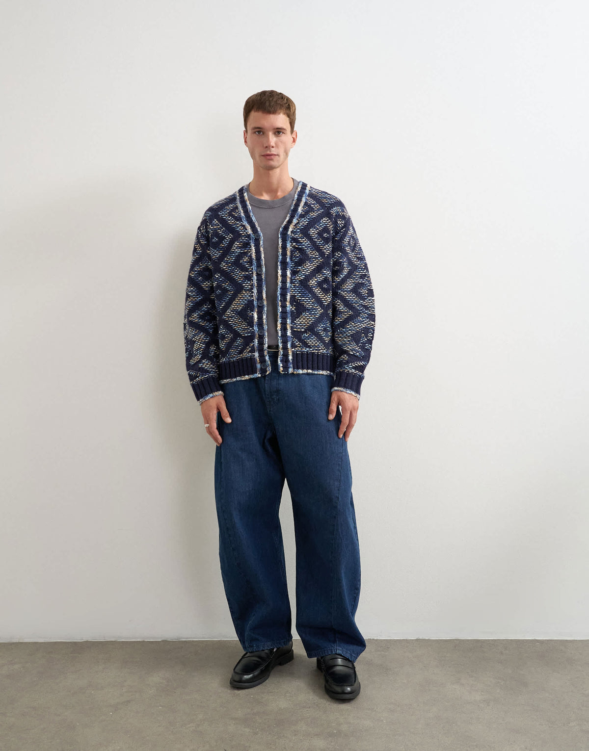Topman relaxed fit diamond knitted cardigan in navy