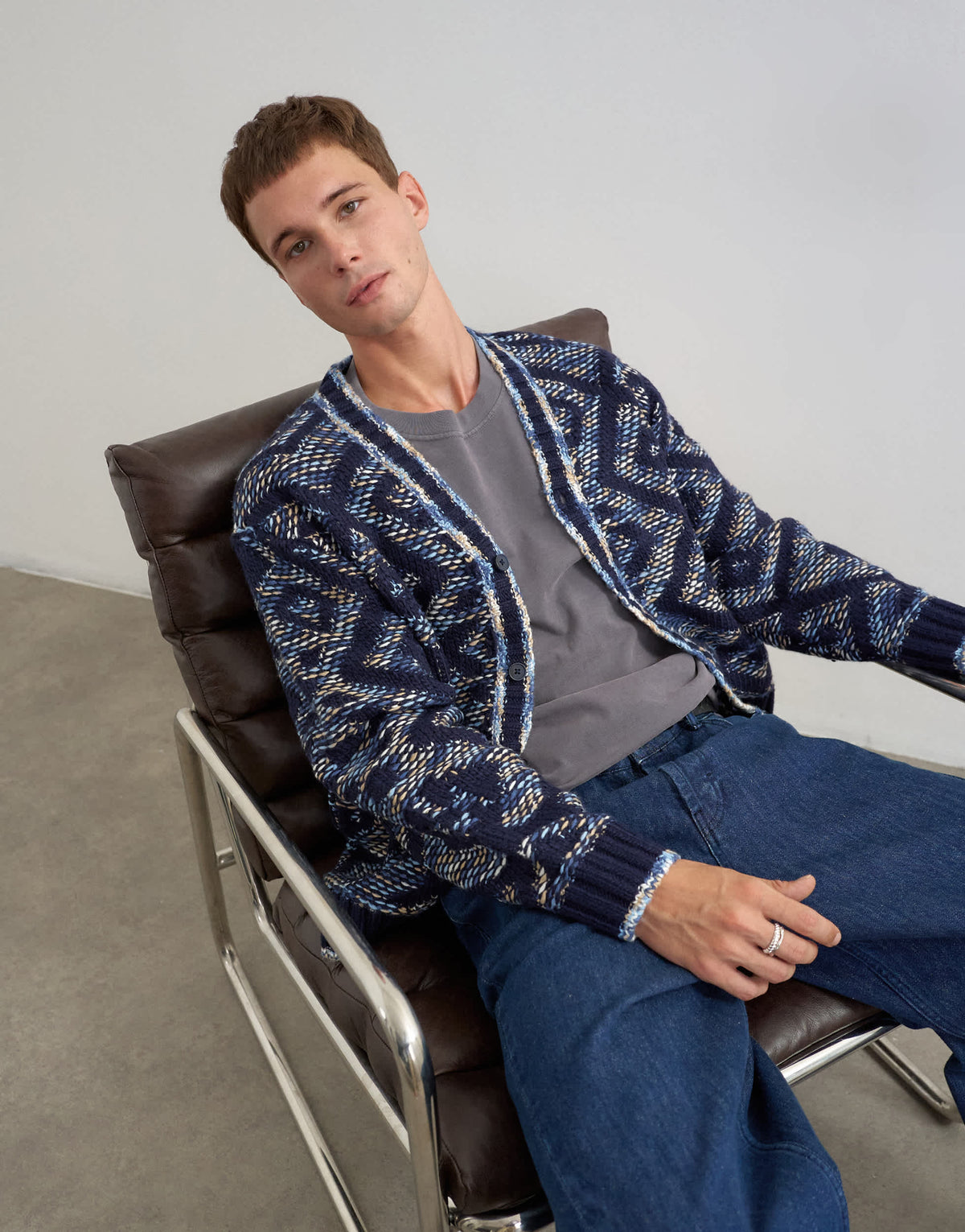 Topman relaxed fit diamond knitted cardigan in navy
