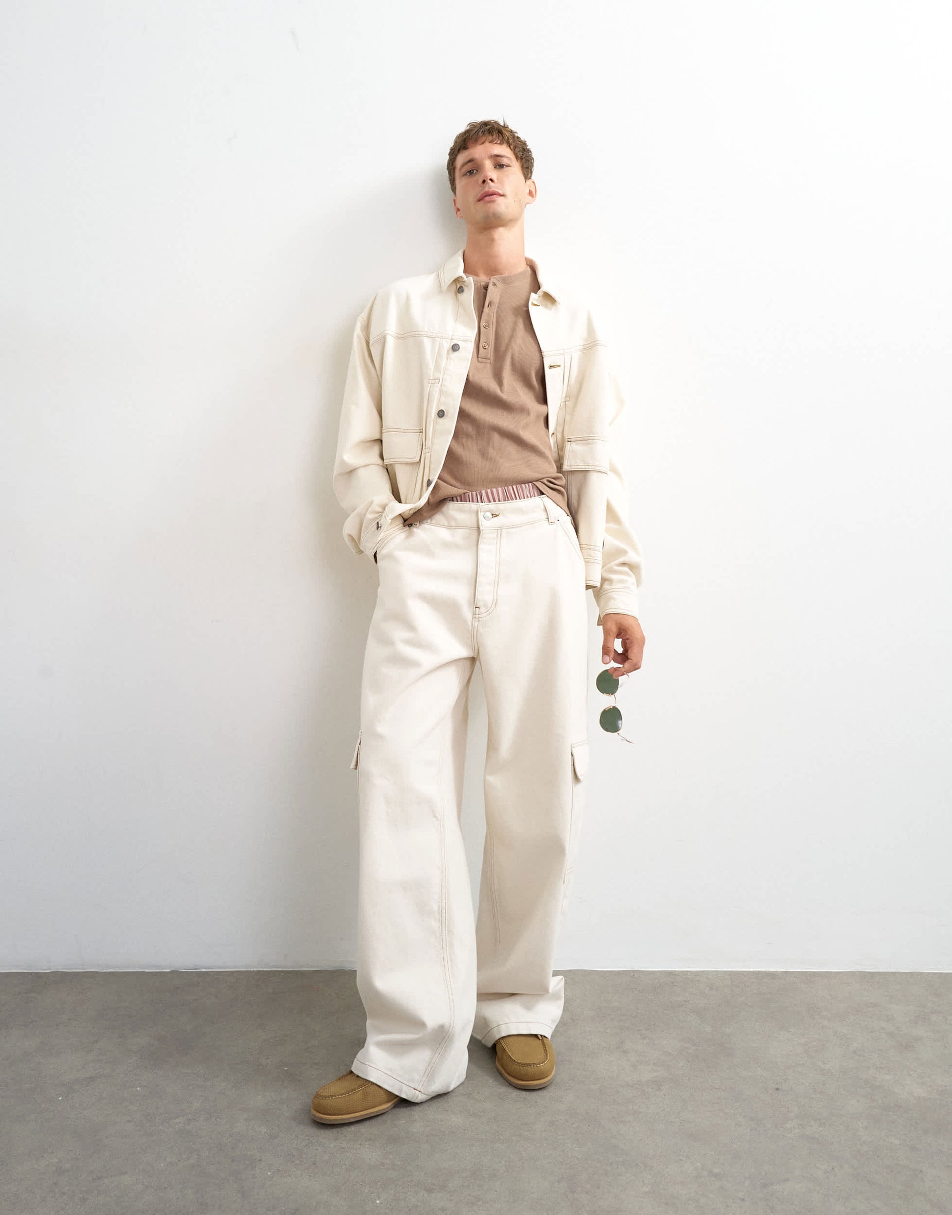 Topman rigid baggy fit jean with side pockets in natural