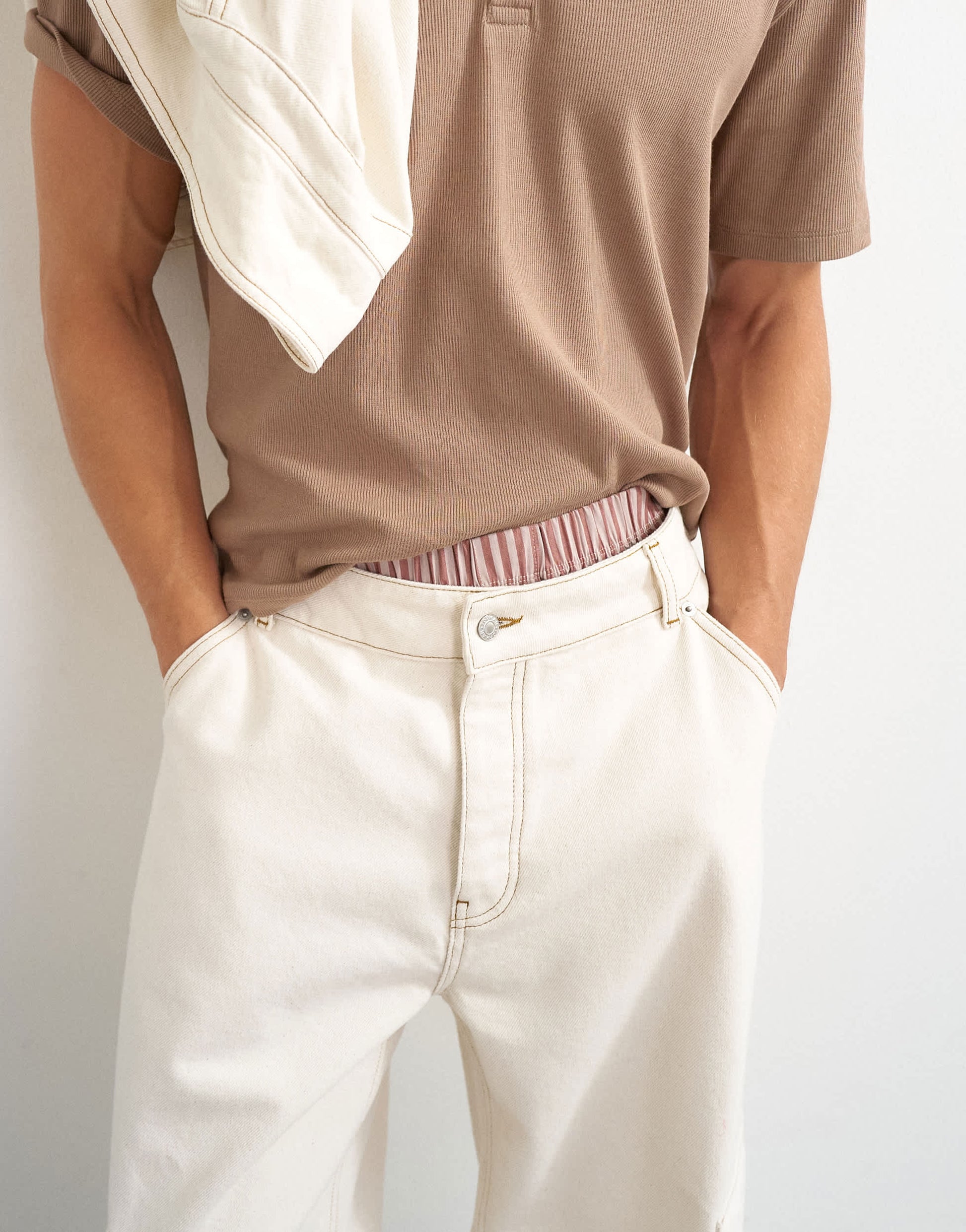 Topman rigid baggy fit jean with side pockets in natural