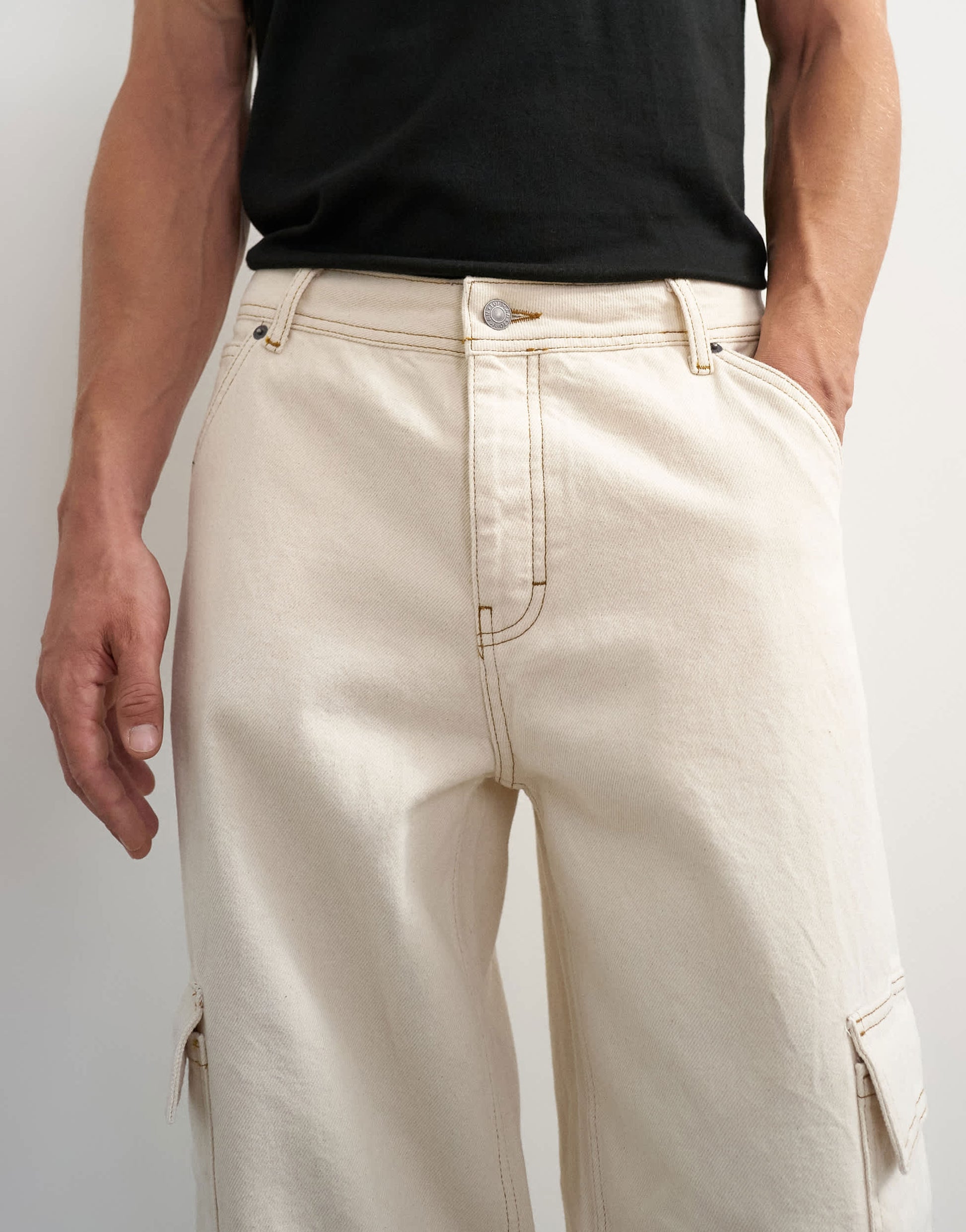 Topman rigid baggy fit jean with side pockets in natural