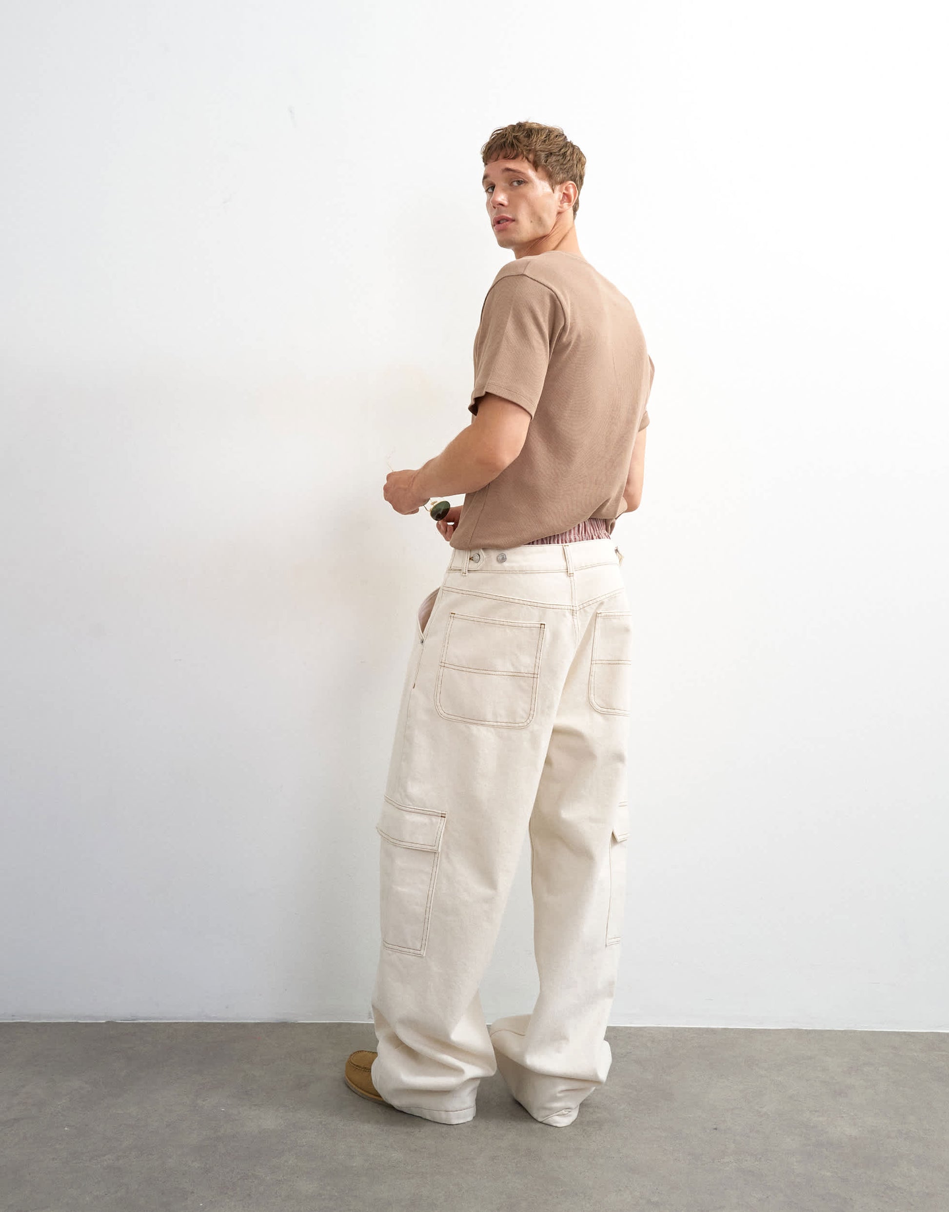 Topman rigid baggy fit jean with side pockets in natural