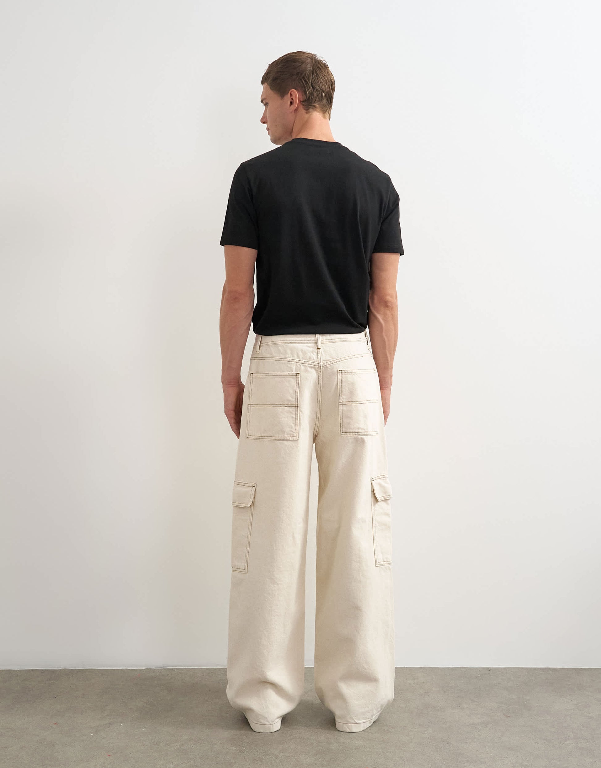 Topman rigid baggy fit jean with side pockets in natural