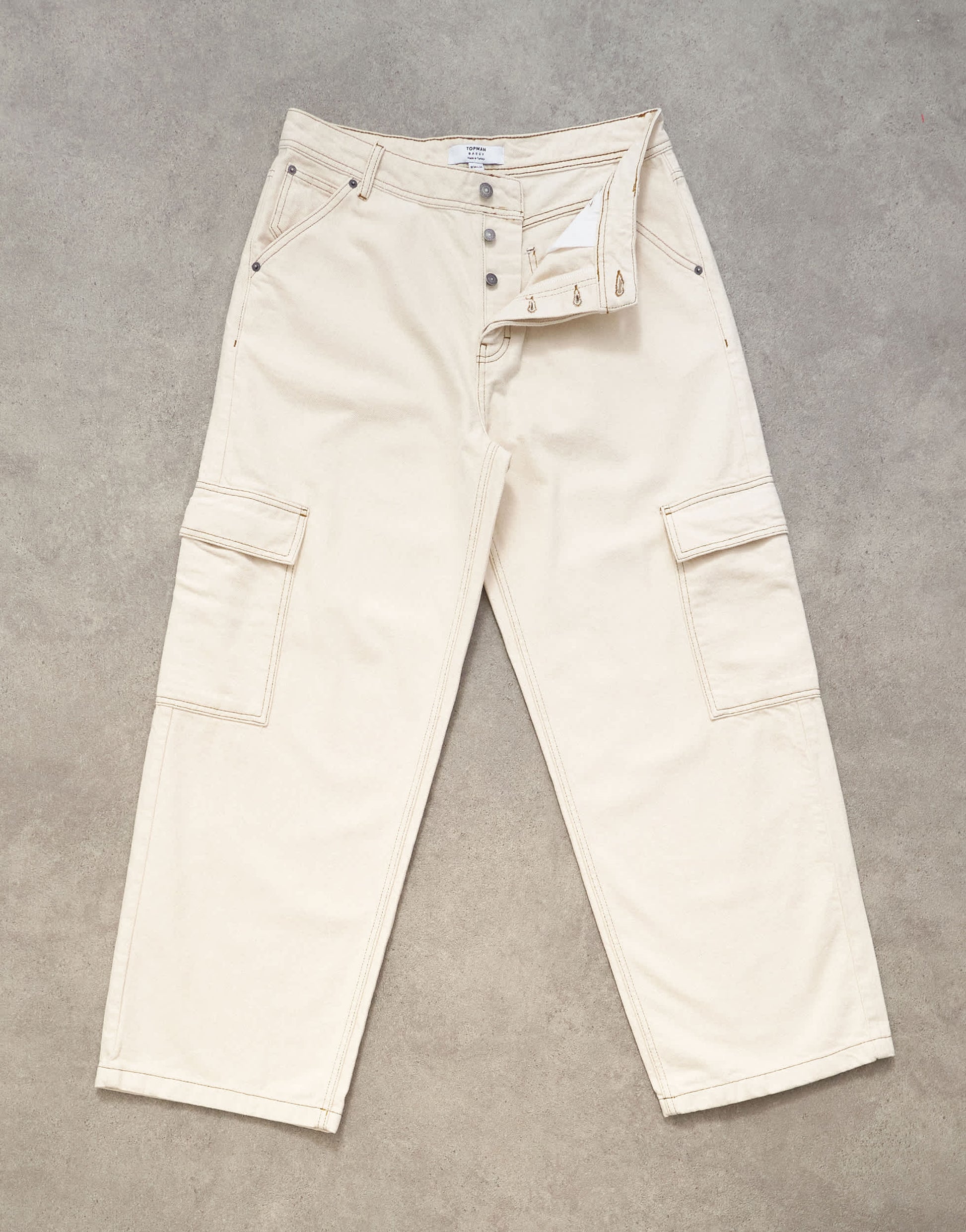 Topman rigid baggy fit jean with side pockets in natural