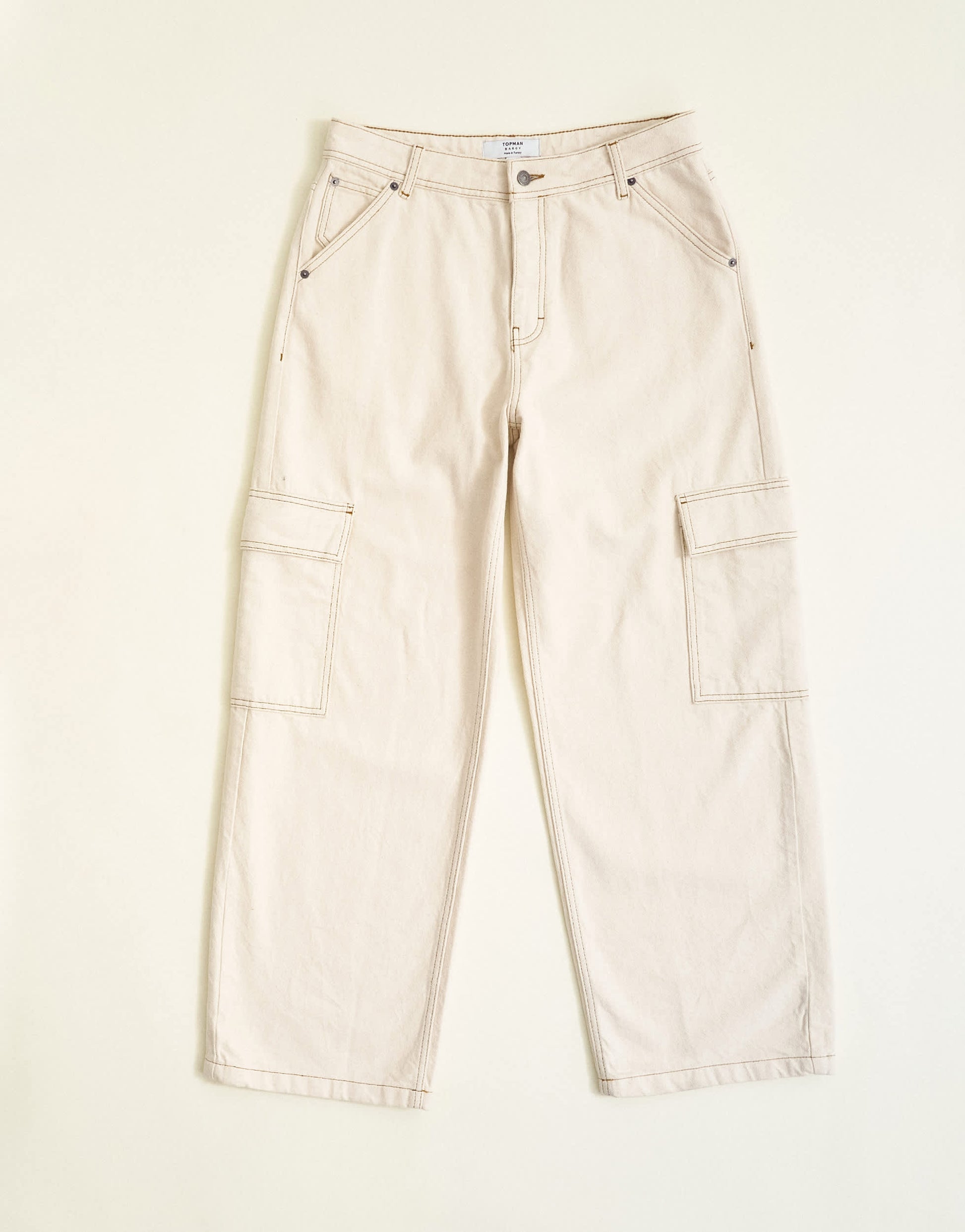 Topman rigid baggy fit jean with side pockets in natural