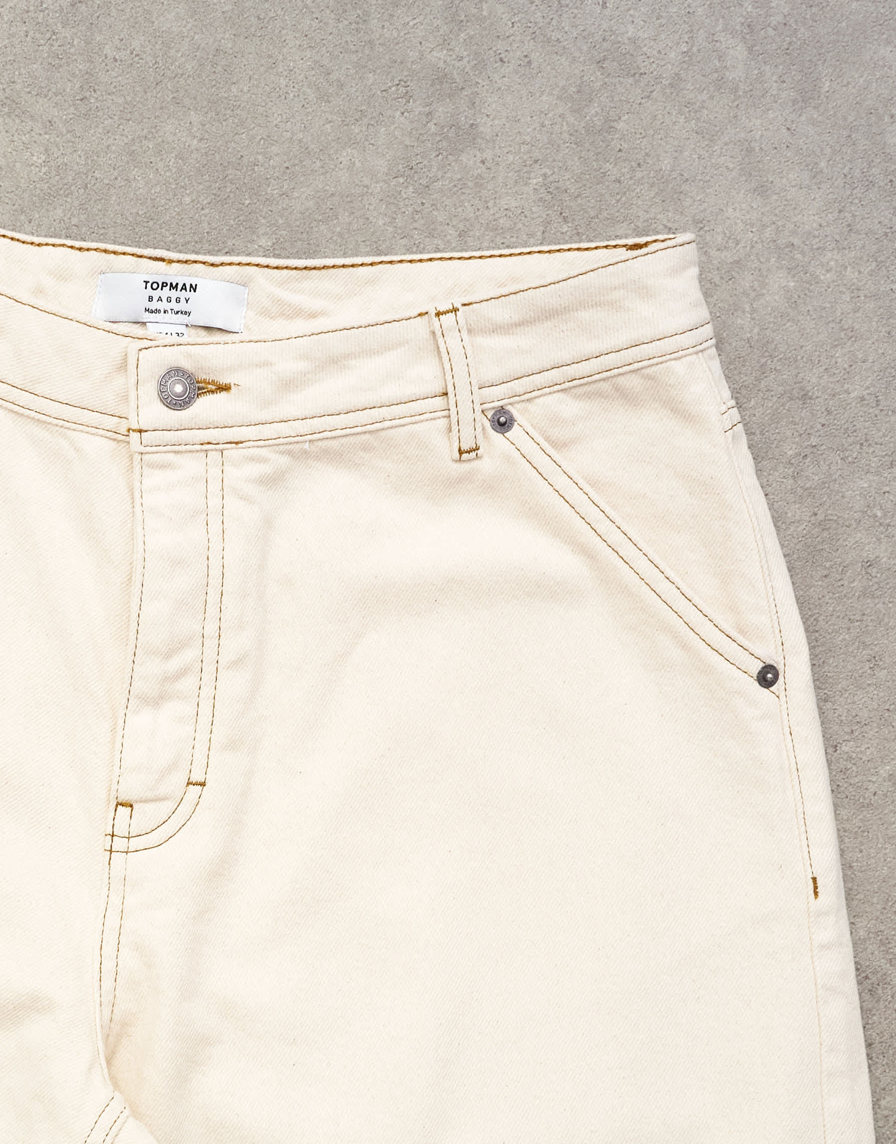 Topman rigid baggy fit jean with side pockets in natural