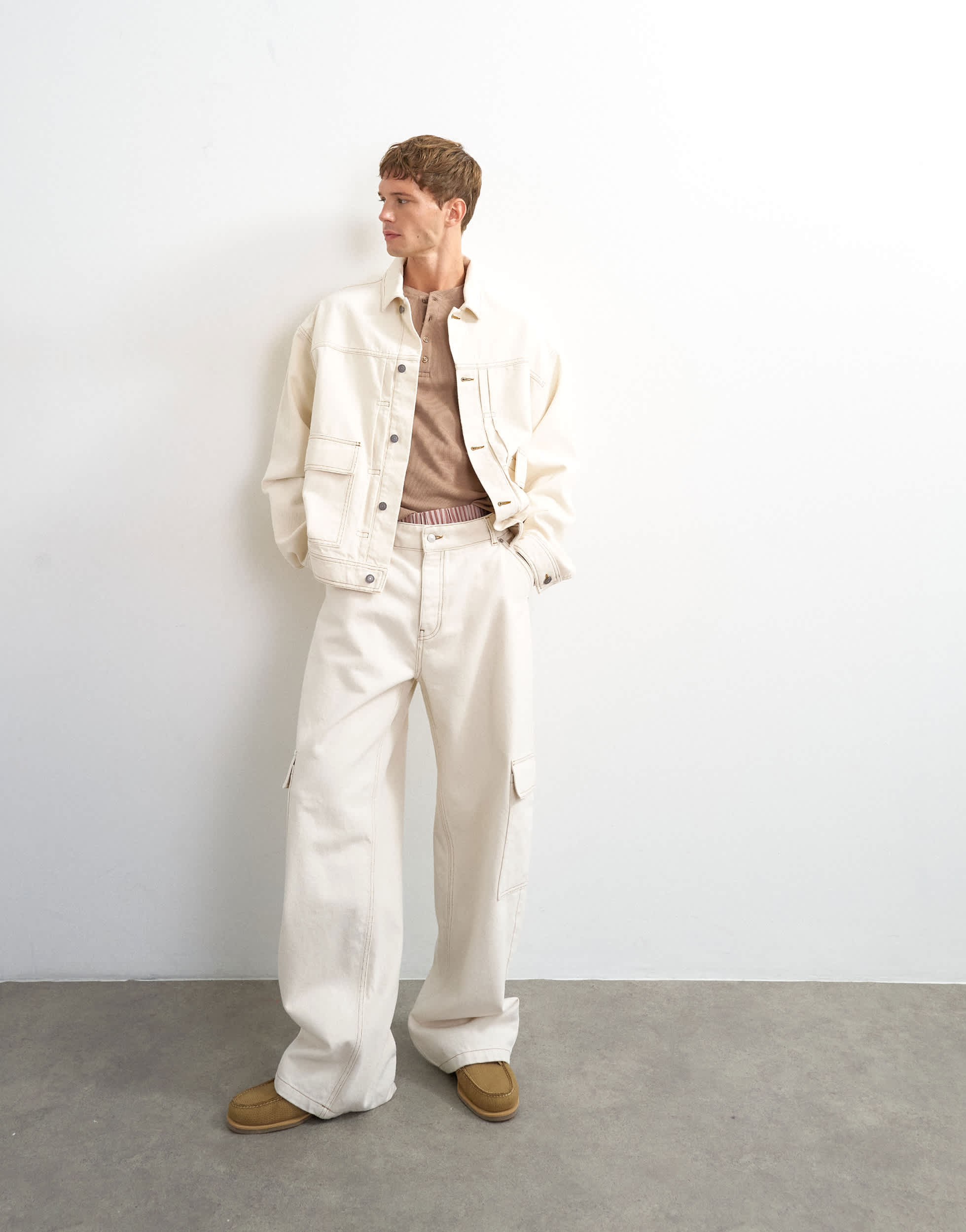 Topman oversized fit denim jacket in natural