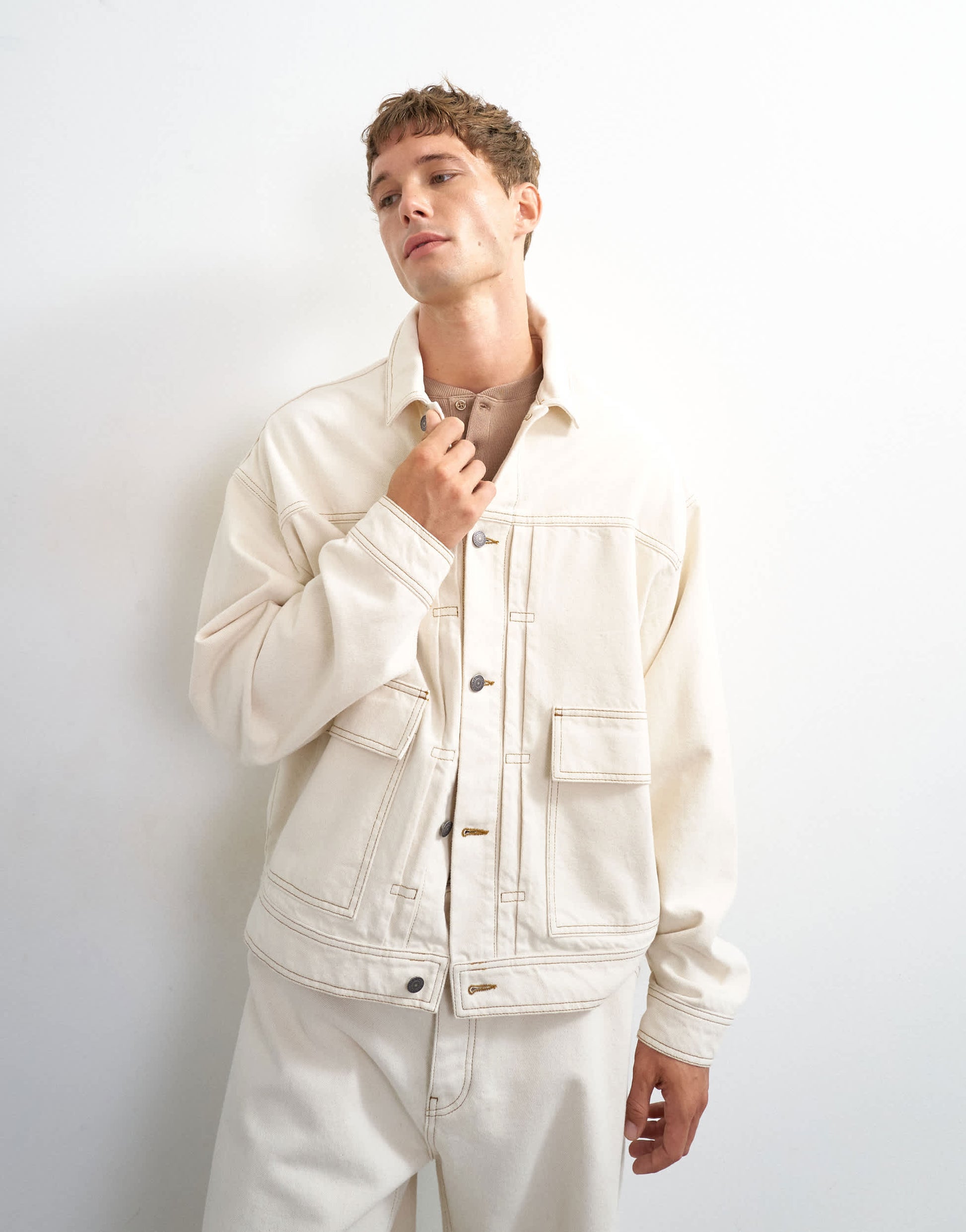 Topman oversized fit denim jacket in natural