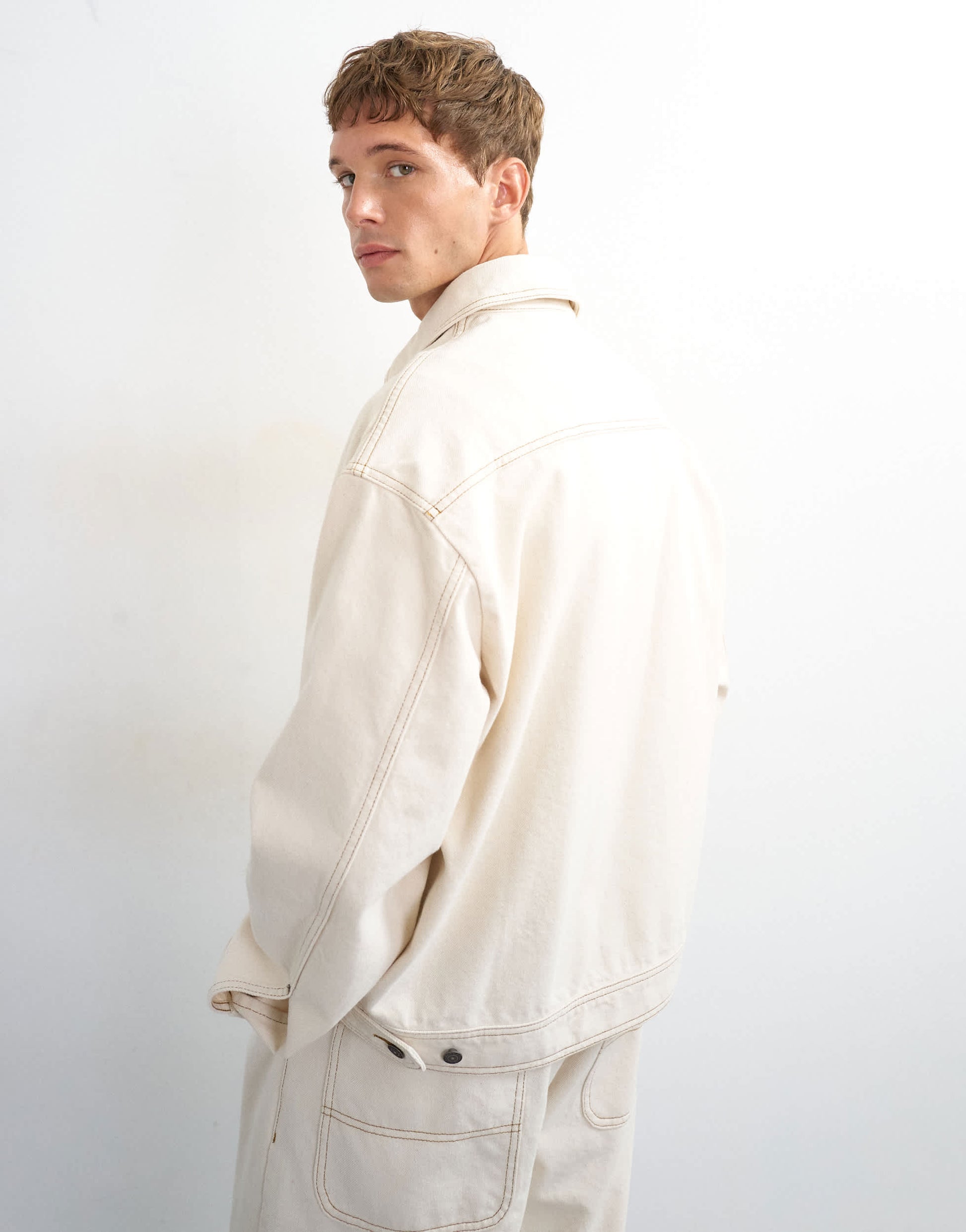 Topman oversized fit denim jacket in natural