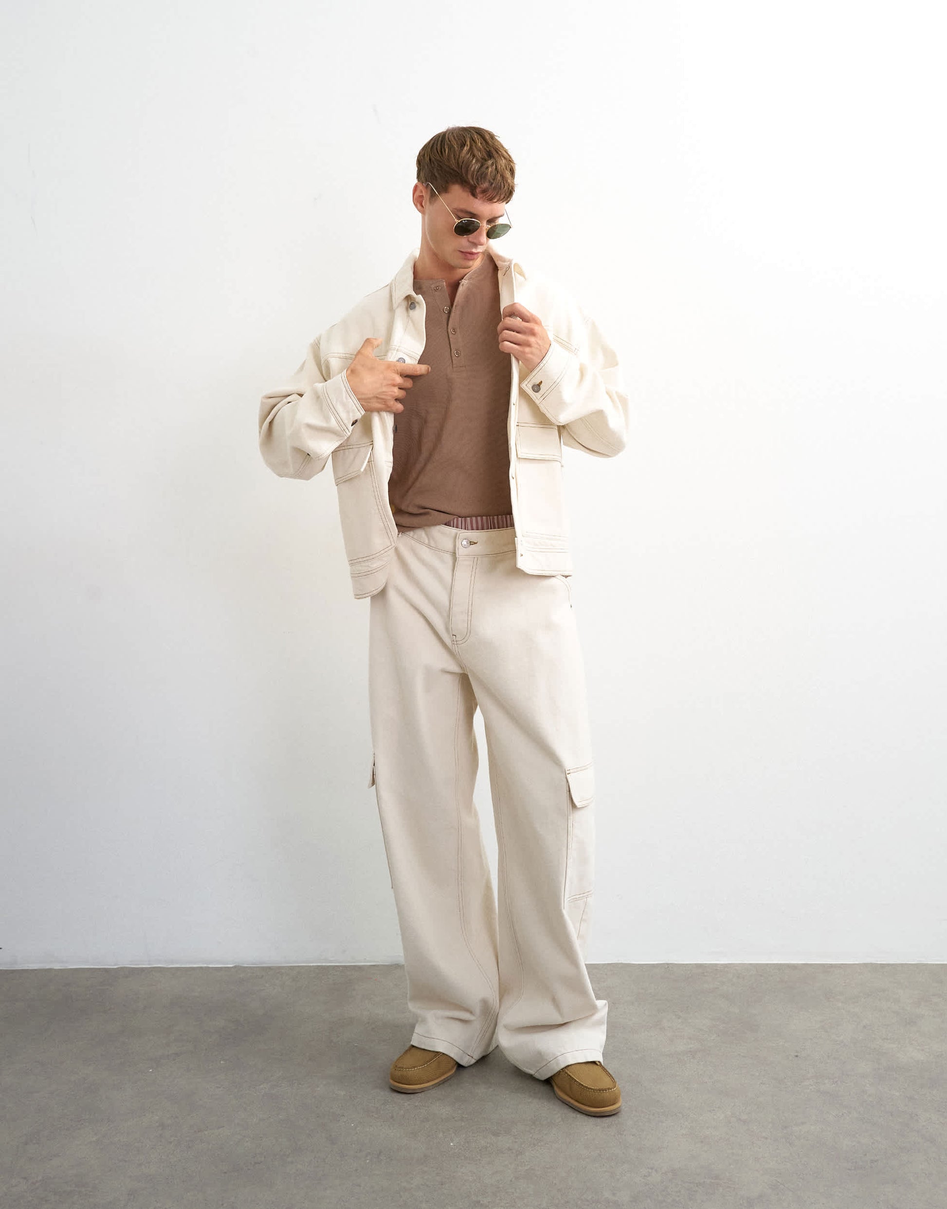 Topman oversized fit denim jacket in natural