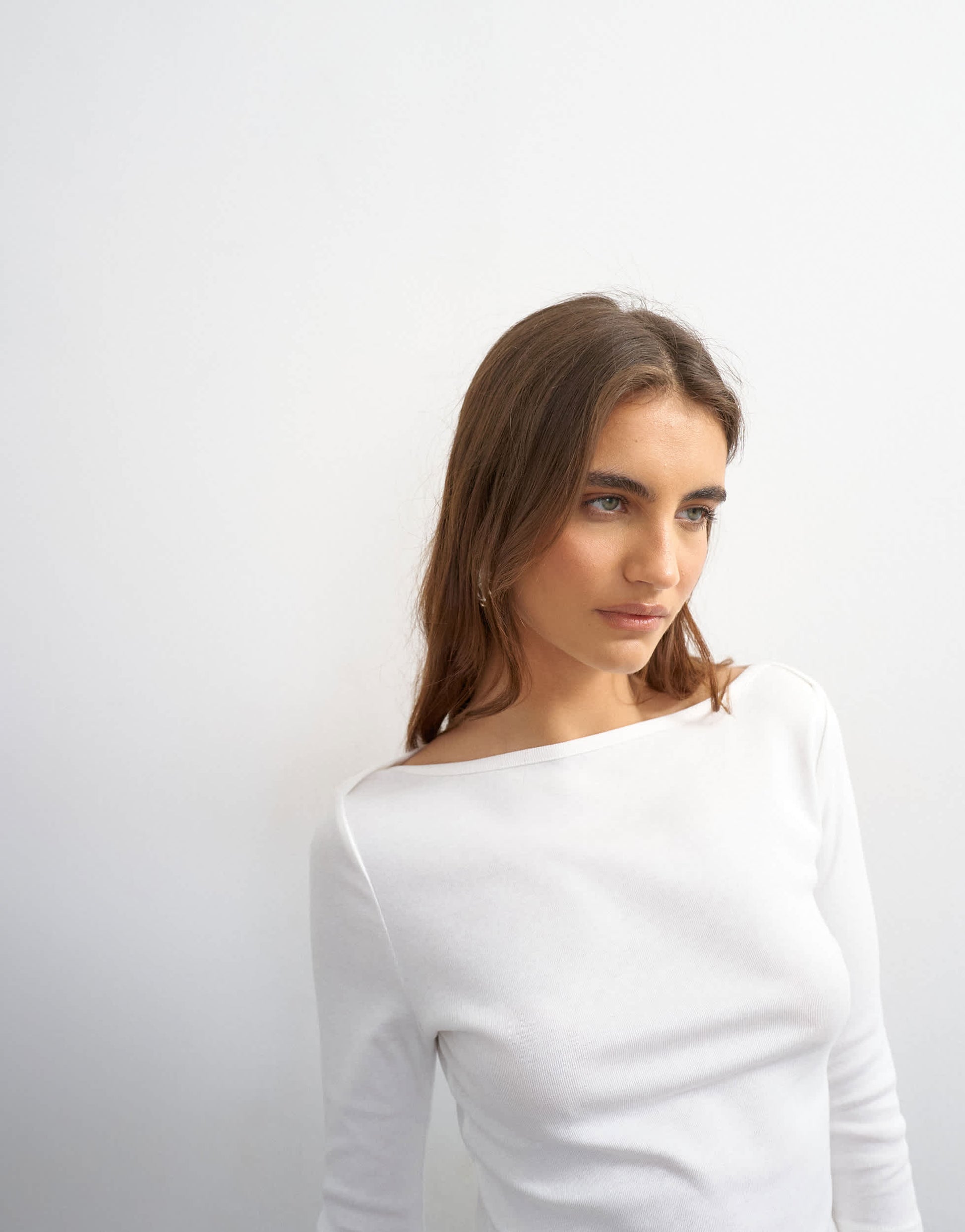 Topshop slash neck curve hem top in white