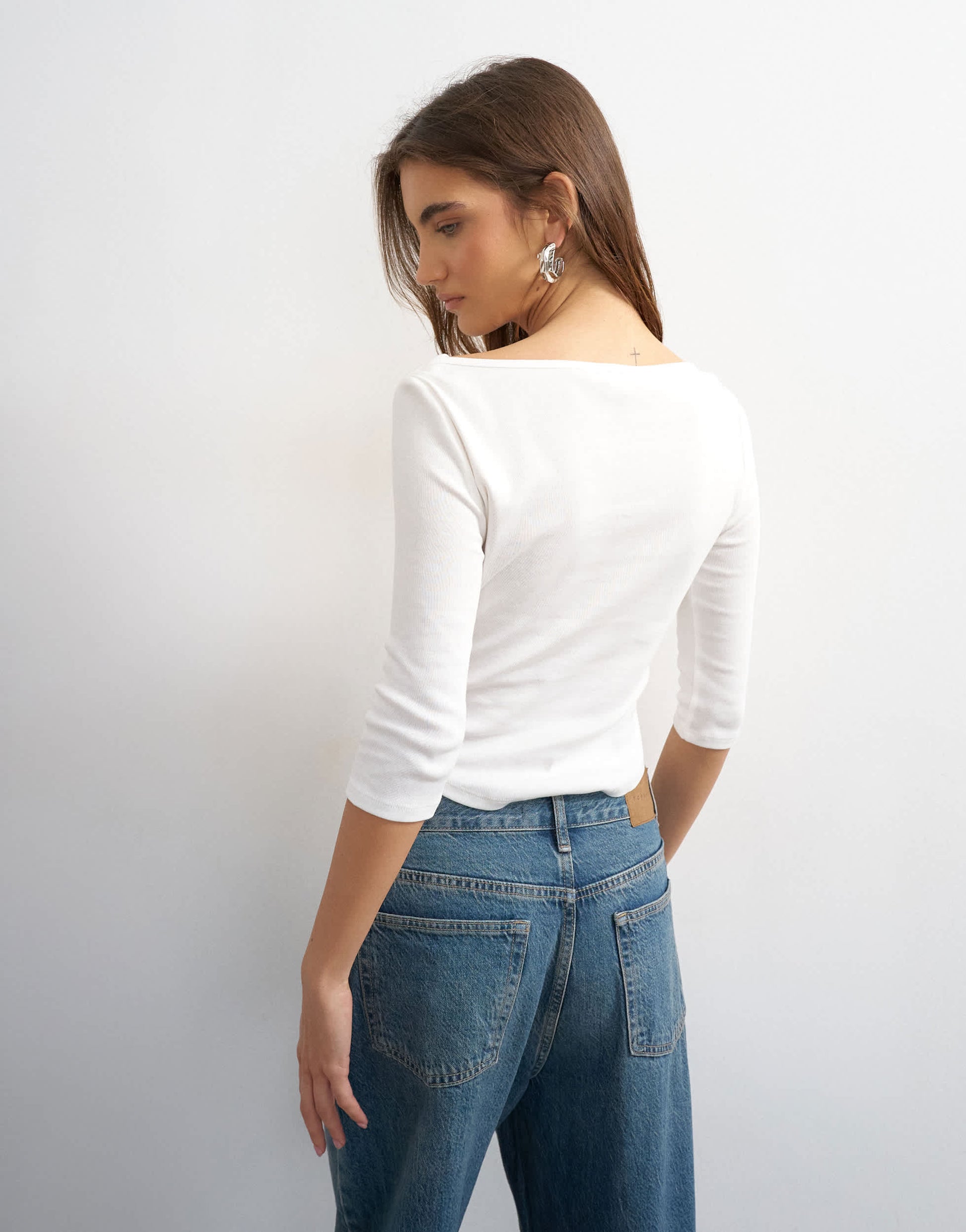 Topshop slash neck curve hem top in white