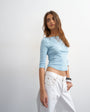 Topshop slash neck curve hem top in dusty blue