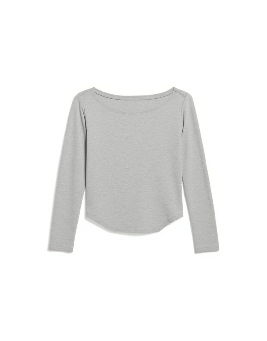 Topshop slash neck curve hem top in grey marl