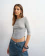 Topshop slash neck curve hem top in grey marl