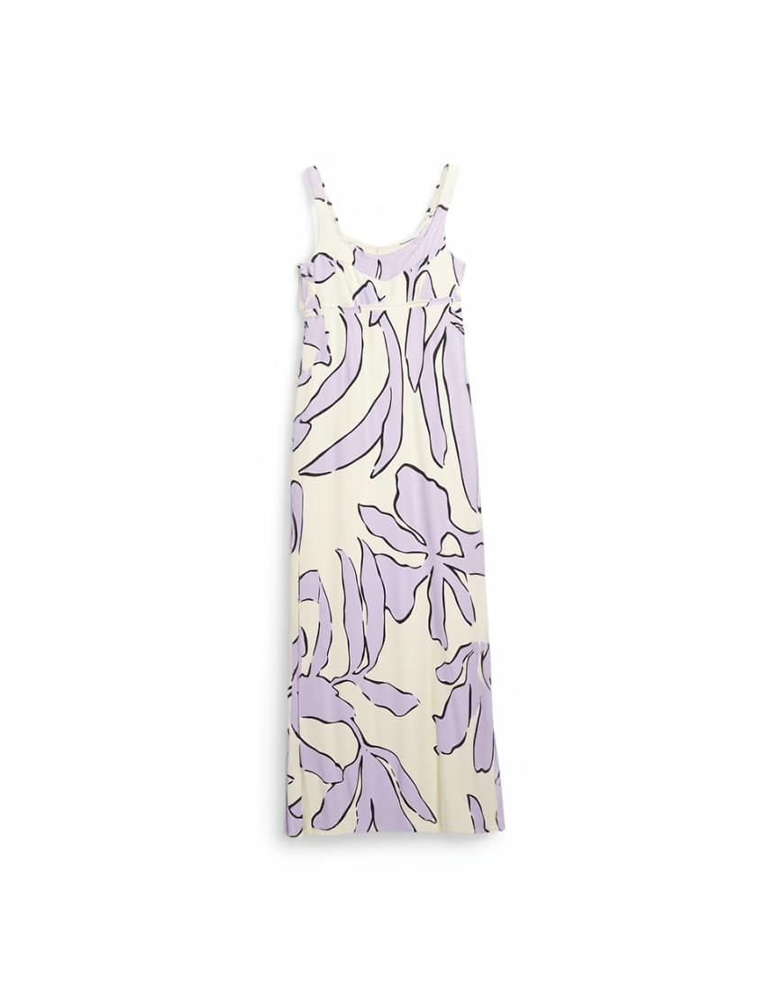 Topshop satin scoop neck maxi dress with stitch detailing in lilac and buttermilk floral