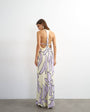 Topshop satin scoop neck maxi dress with stitch detailing in lilac and buttermilk floral