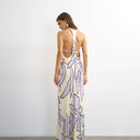 Topshop-Maxikleid aus Satin mit U-Ausschnitt und Ziernähten in Lila und Buttermilch-Blumenmuster