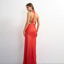 Topshop-Maxikleid aus Satin mit U-Ausschnitt und roten Ziernähten