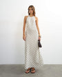Topshop soft touch halter neck low back maxi dress in woven mono stripe