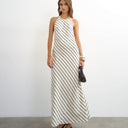 Topshop soft touch halter neck low back maxi dress in woven mono stripe