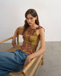 Topshop abstract print beaded tank in yellow