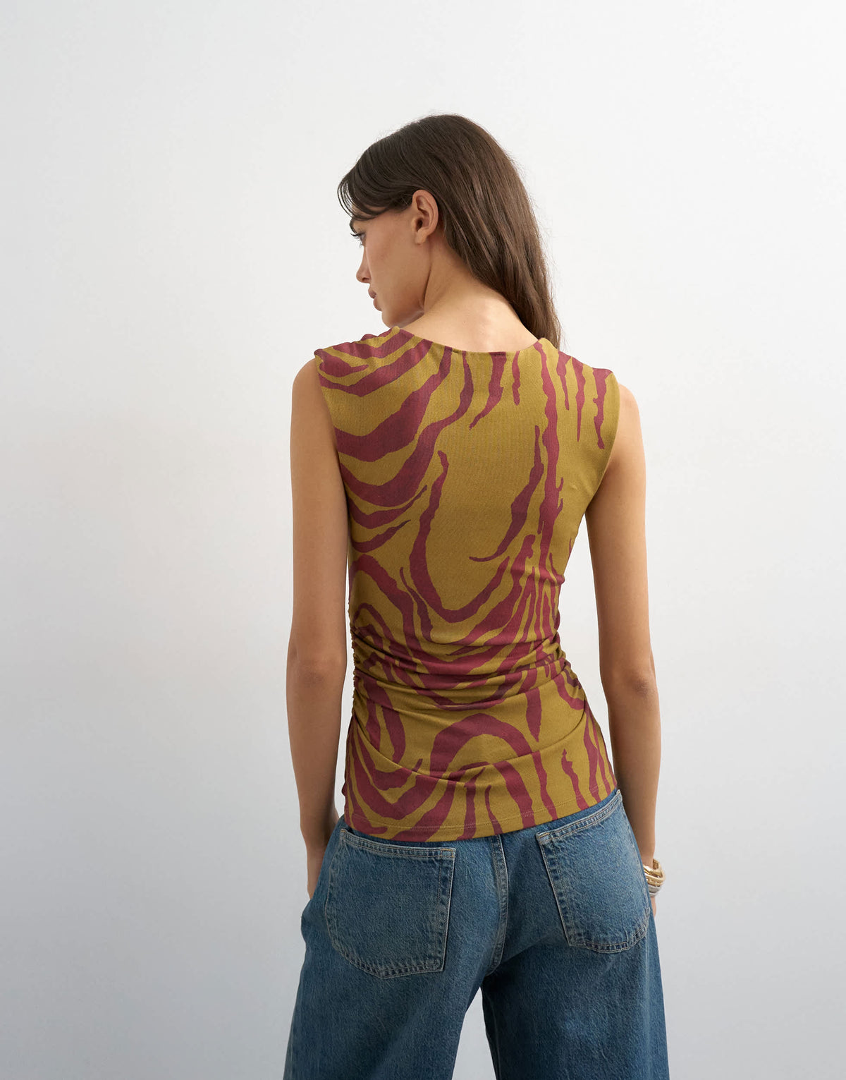 Topshop abstract print beaded tank in yellow