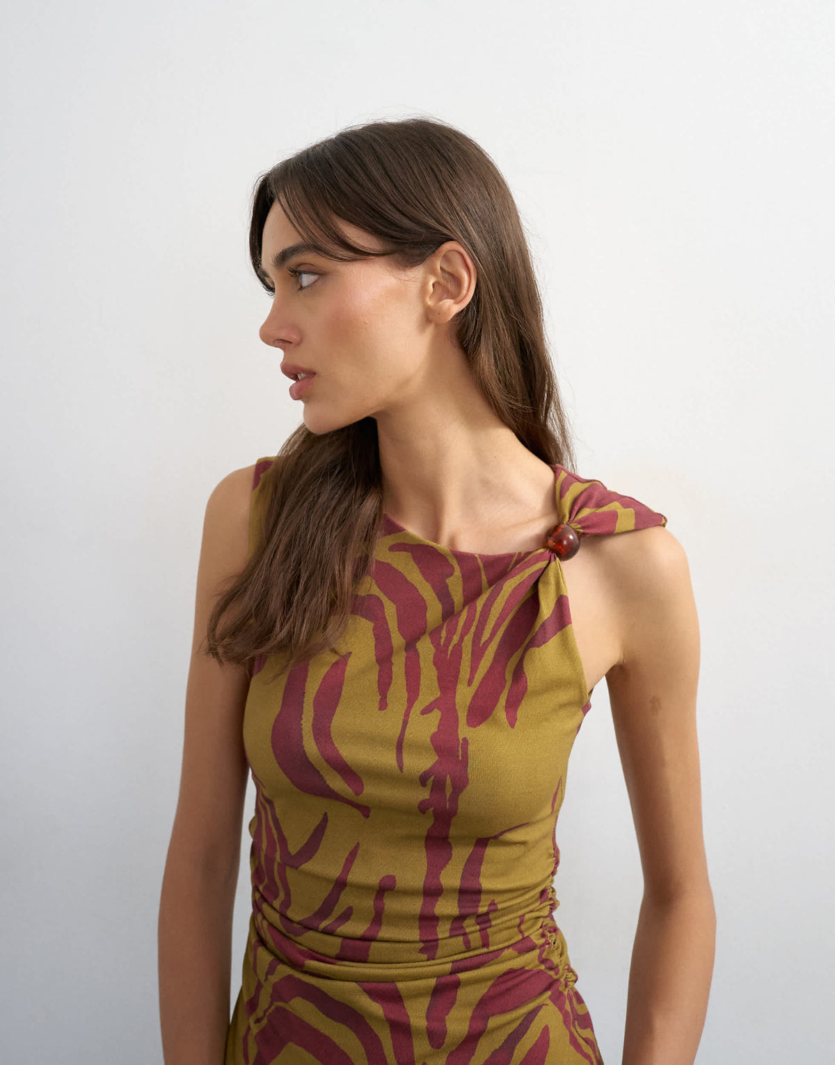 Topshop abstract print beaded tank in yellow