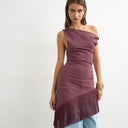 Topshop fringe hem asymmetric top in plum