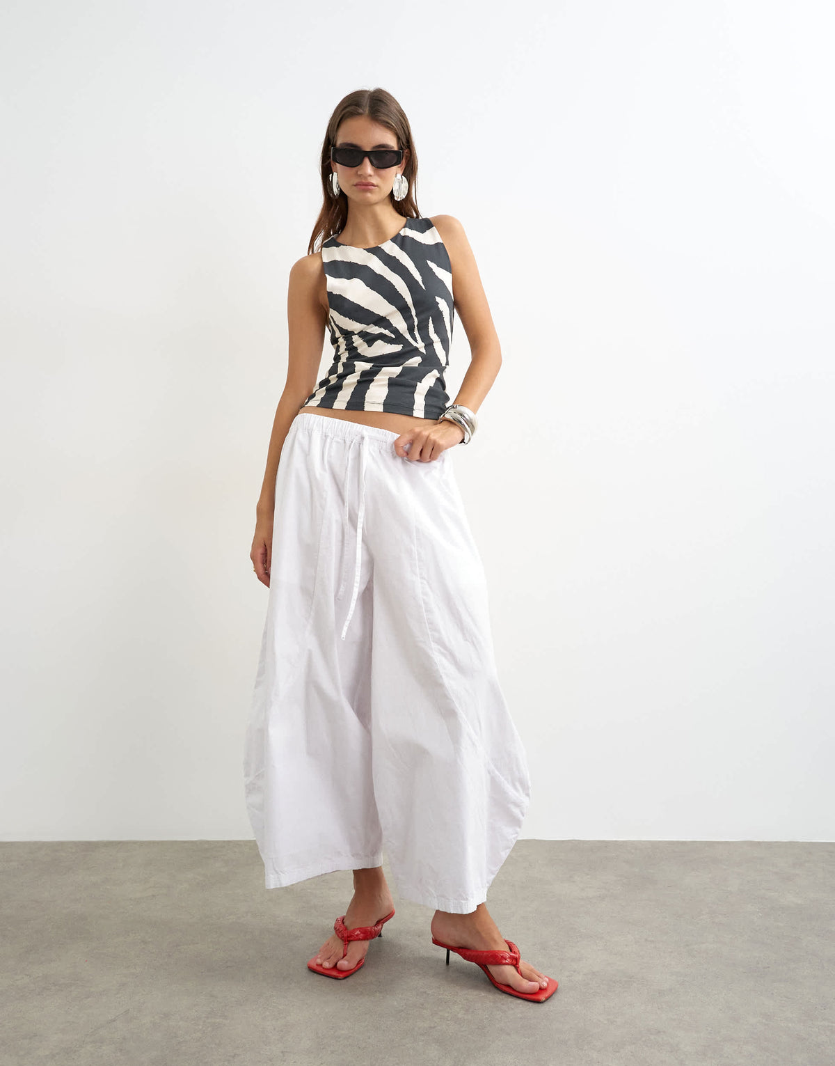 Topshop asymmetric racer back vest in zebra print
