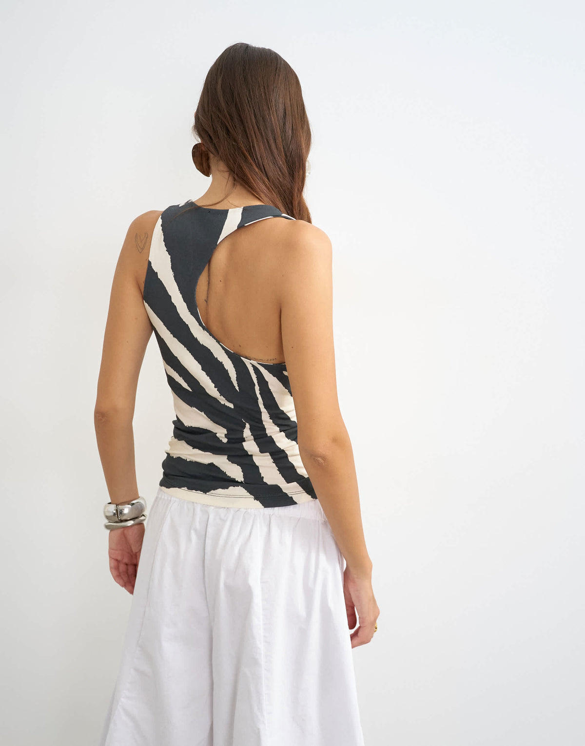 Topshop asymmetric racer back vest in zebra print