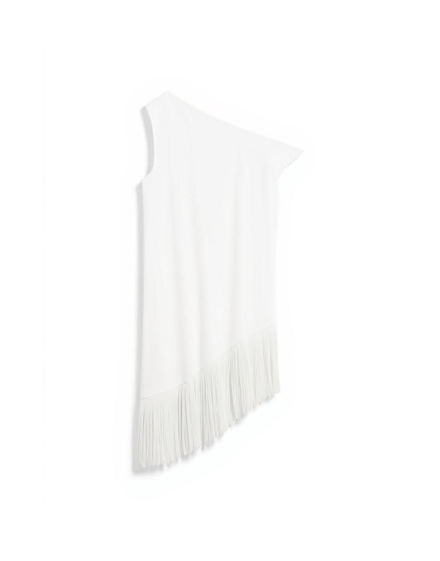 Topshop fringe hem asymmetric top in ecru