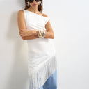 Topshop fringe hem asymmetric top in ecru