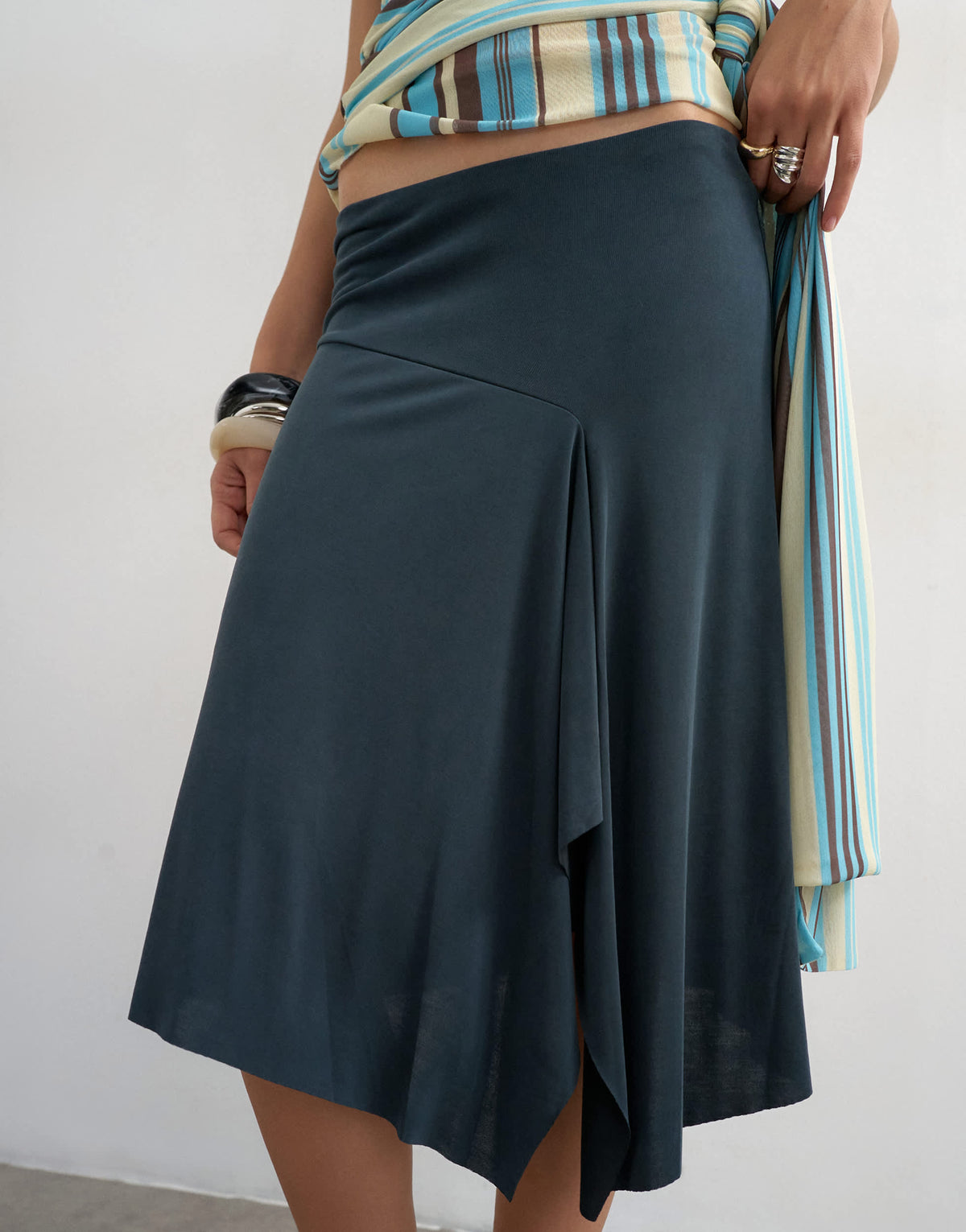 Topshop cupro asymmetric skirt in slate