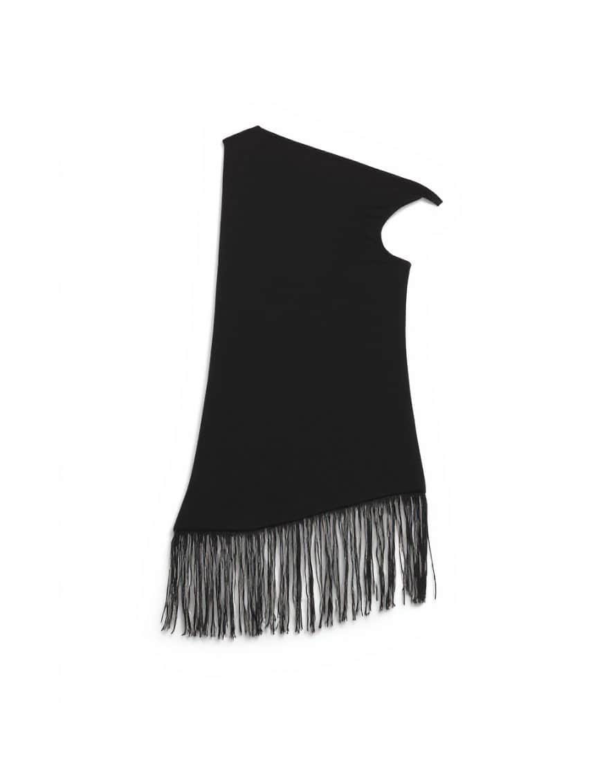 Topshop fringe hem asymmetric top in black