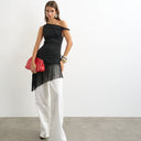Topshop fringe hem asymmetric top in black