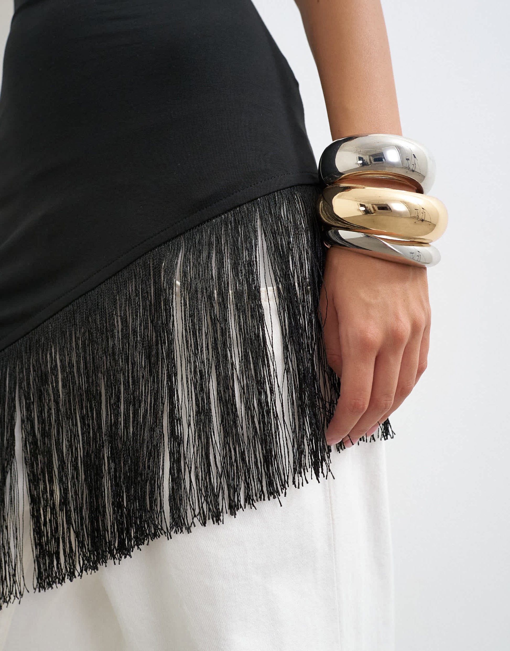 Topshop fringe hem asymmetric top in black