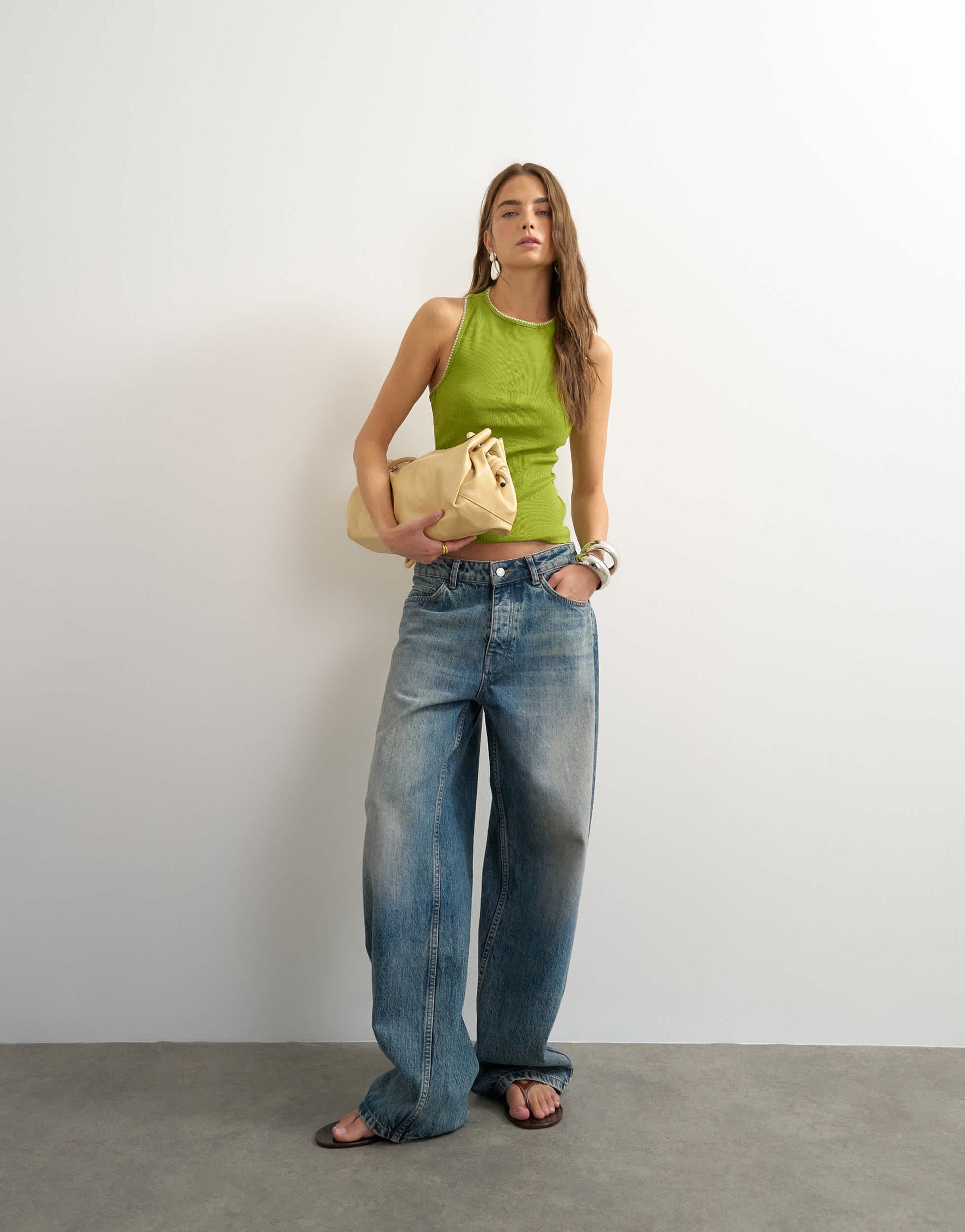 Topshop asymmetric racer back vest in green